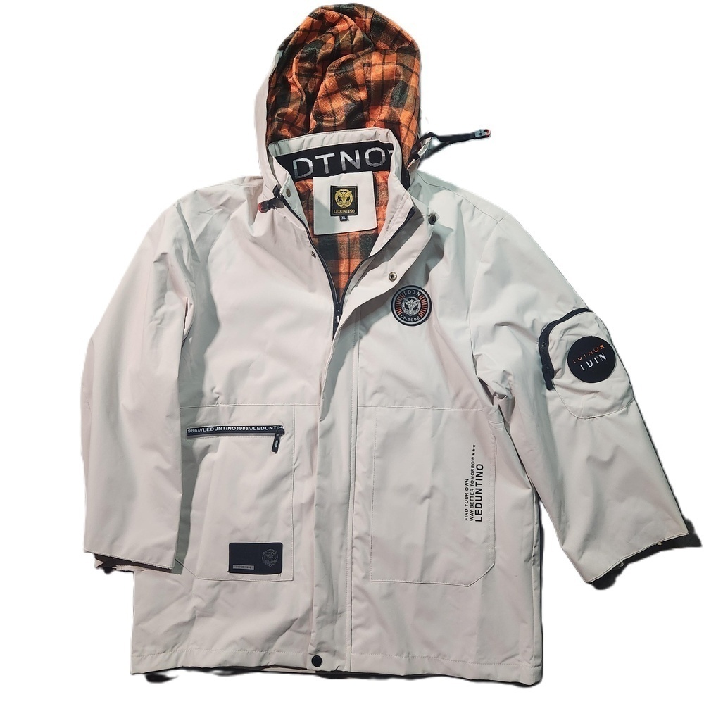 Leduntino Mens Beige Hooded Windbreaker Jacket XL